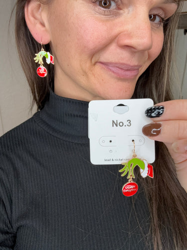 MEAN ONE HAND WITH RED BALL EARRINGS