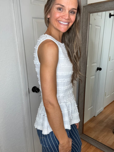 Pamela Sleeveless Peplum Top Ivory  - Anniewear
