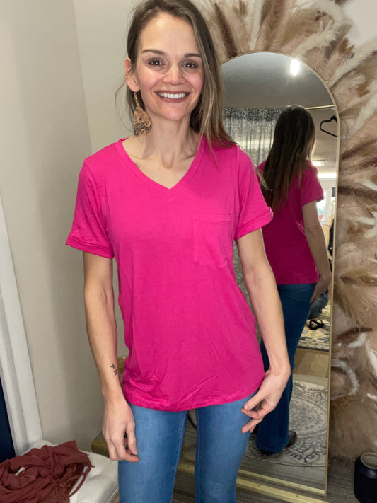 Sophie Pocket Tee - Hot Pink