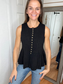 BIANCA BUTTON DOWN PEPLUM SWEATER VEST BLACK- ANNIEWEAR