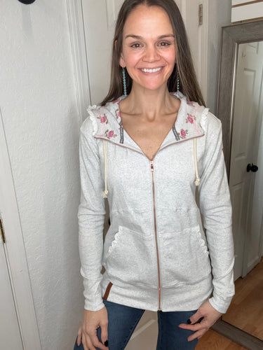 MORNING MIST FULL ZIP HOODED SWEATSHIRT - AMPERS& AVENUE