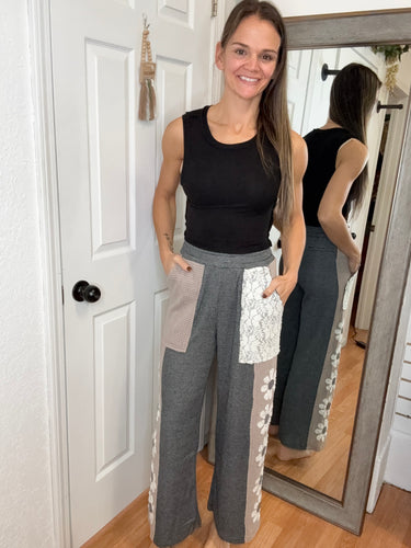 FARLY WIDE LEG PATCHWORK PANTS GREY- DAVI & DANI