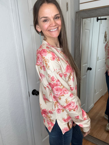 PETAL PINK UNIVERSITY SIDE SLIT PULLOVER SWEATSHIRT- AMPERS& AVENUE