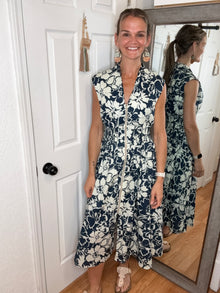 Dolly Midi Dress Navy Floral - Heimish