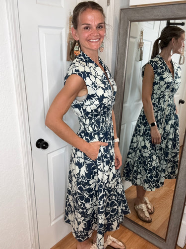 Dolly Midi Dress Navy Floral - Heimish