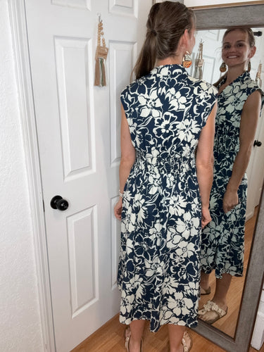 Dolly Midi Dress Navy Floral - Heimish