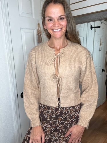 Heather Bow Front Sweater - Mikarose