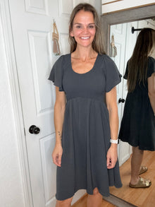 Liv Short Sleeve Dress Smokey Blue- Mikarose