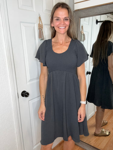Liv Short Sleeve Dress Smokey Blue- Mikarose