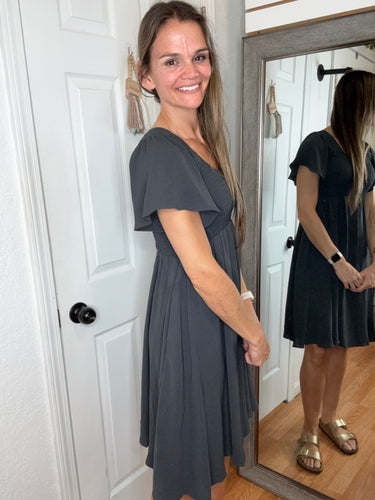 Liv Short Sleeve Dress Smokey Blue- Mikarose