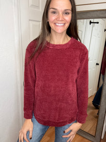 CHAZ WAFFLED CHENILLE SWEATER BURGUNDY - ZENANA