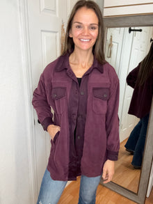 MARLY OVERSIZED FLEECE SHACKET EGGPLANT- ZENANA