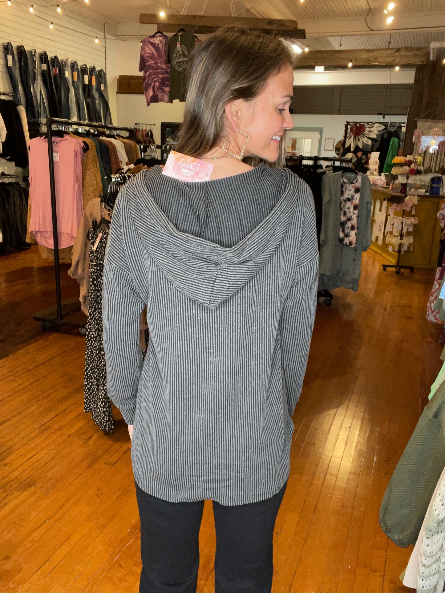 Irene Hoodie Top - Charcoal