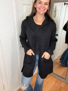 HAILEY HOODED CARDIGAN BLACK- ZENANA