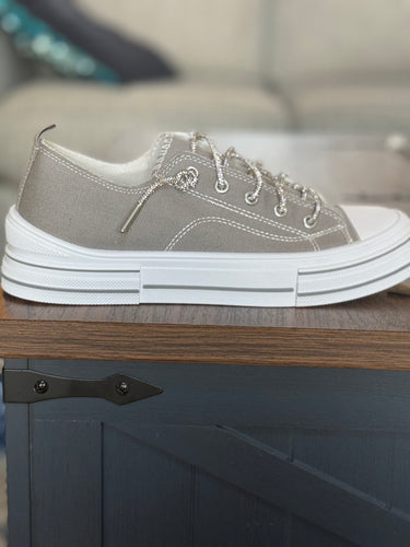 AMAN RHINESTONE LACE UP SNEAKER GREY - VERY G