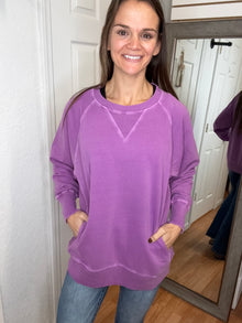 BUFFY PULLOVER SWEATSHIRT TOP LT PLUM - ZENANA