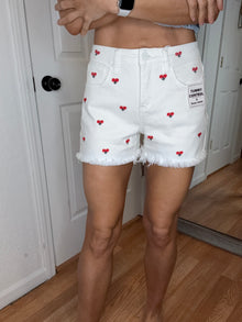 Pixie Embroidered Denim Shorts Cream- Risen