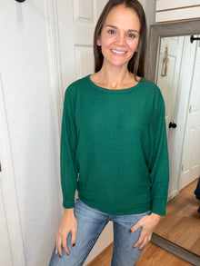 BARETTA BAT WING LONG SLEEVE SWEATER TOP HUNTER GREEN- ZENANA