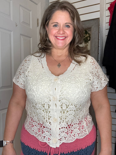 Callie Crochet Short Sleeve Cardigan- Anniewear