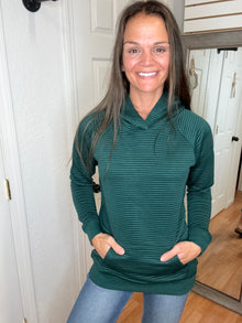 TATUM TEXTURED PULLOVER HOODED SWEATSHIRT- SPRUCE GREEN - MICHELLE MAE