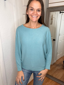 BARETTA BAT WING LONG SLEEVE SWEATER TOP TEAL- ZENANA
