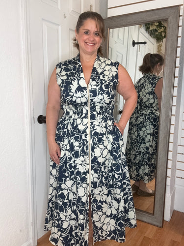 Dolly Midi Dress Navy Floral - Heimish