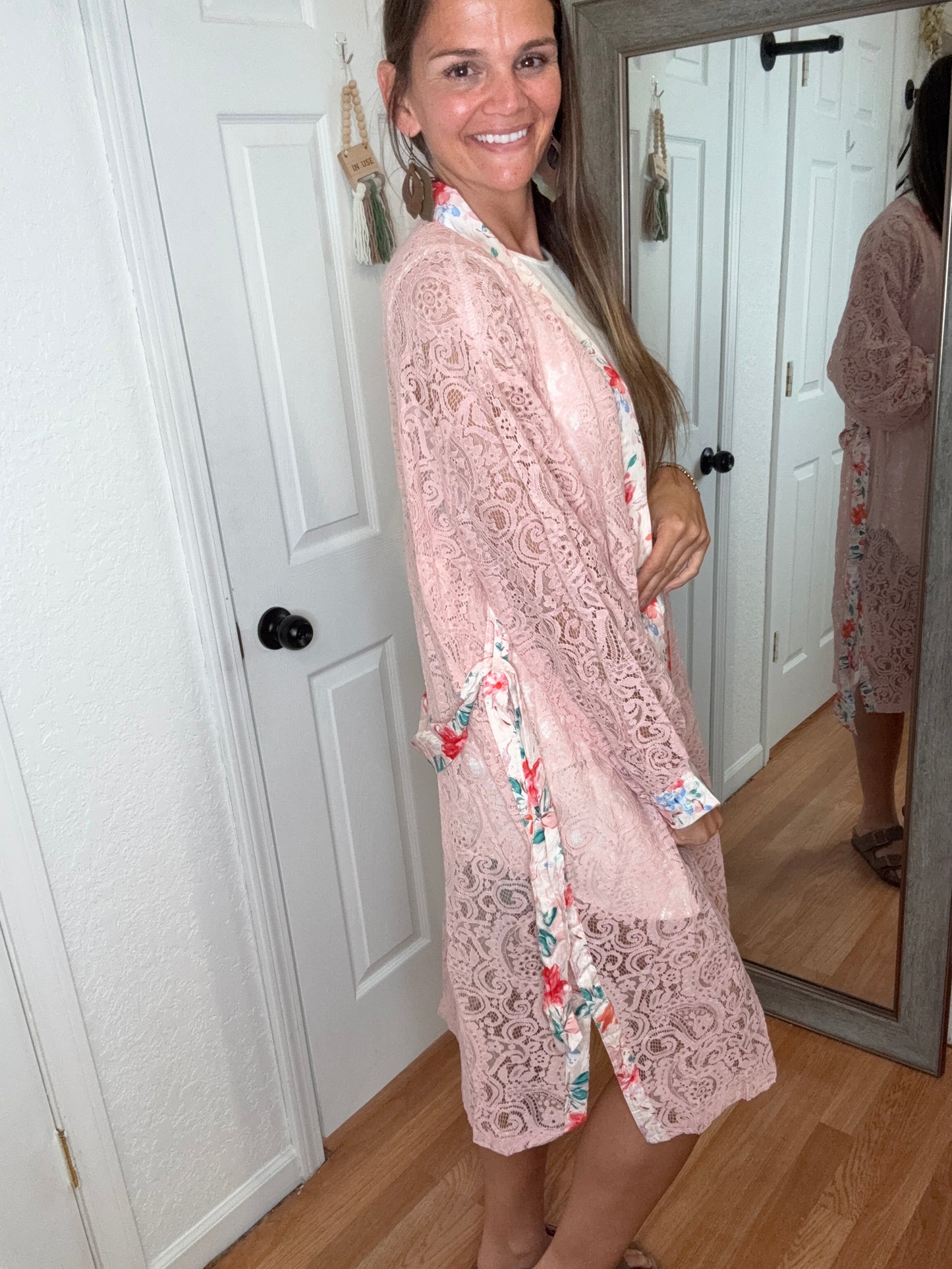 WILLOW LACE LONG SLEEVE COVER UP TOP PINK - POL
