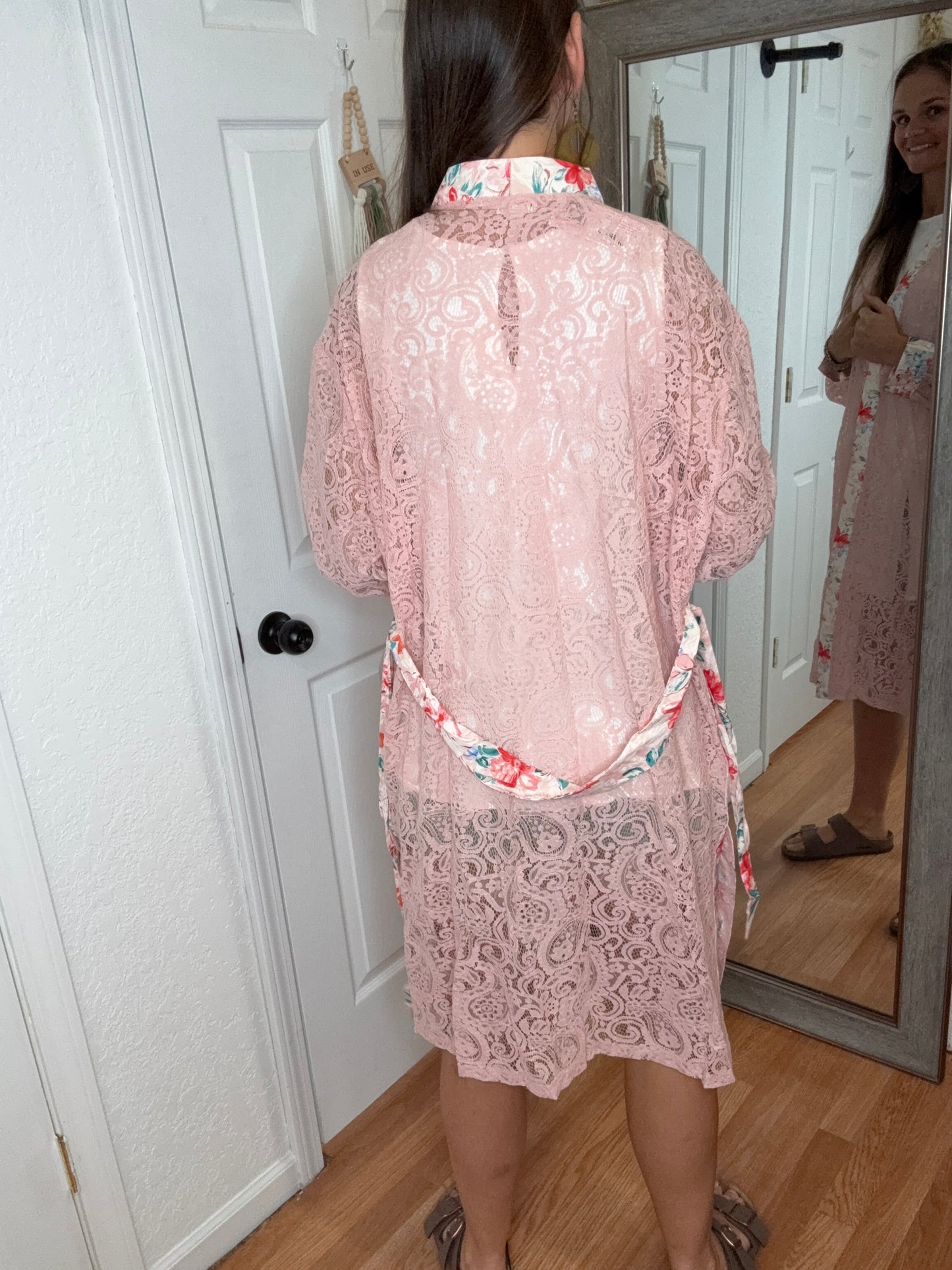 WILLOW LACE LONG SLEEVE COVER UP TOP PINK - POL