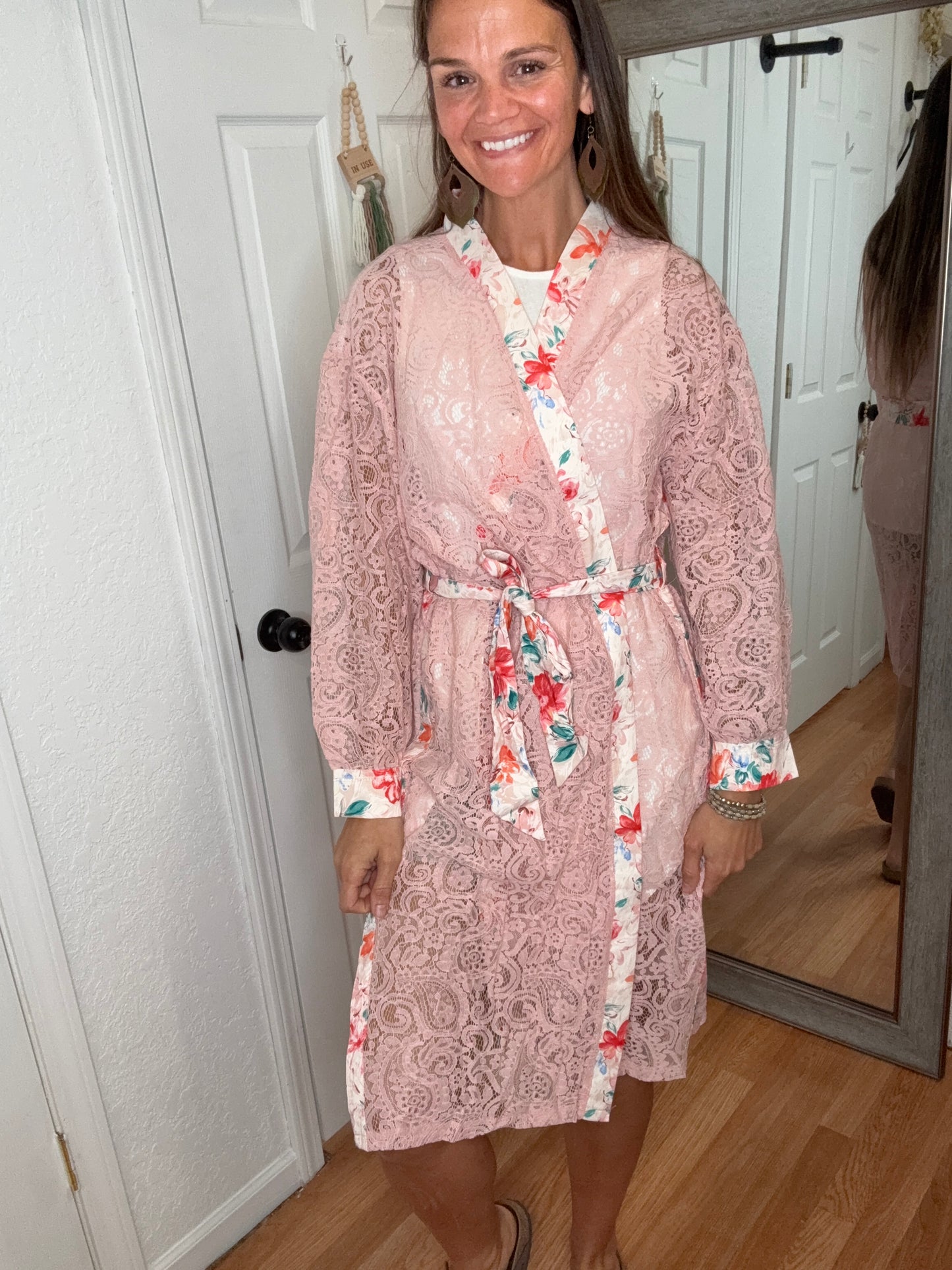 WILLOW LACE LONG SLEEVE COVER UP TOP PINK - POL