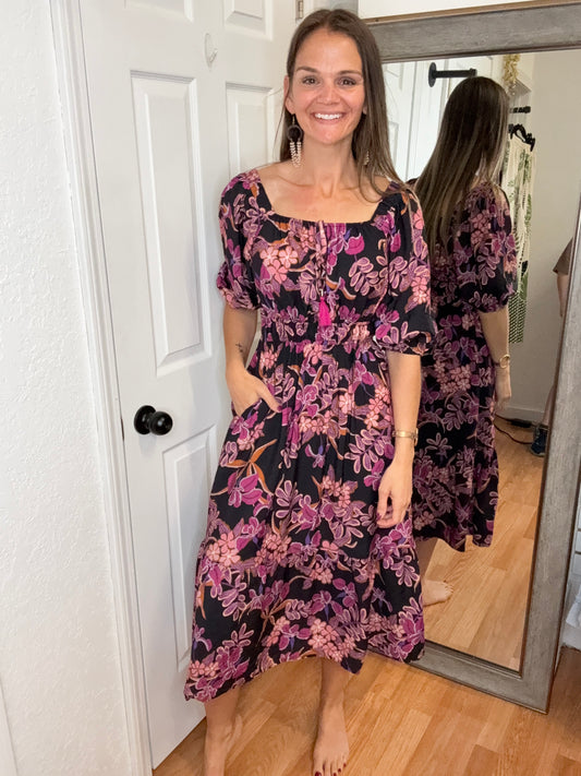 KARI FLORAL MIDI DRESS - ODDI
