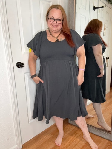 Liv Short Sleeve Dress Smokey Blue- Mikarose