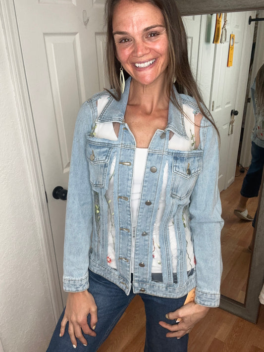 TINKERBELL - EMBROIDERED MESH DENIM JACKET - DAVI & DANI