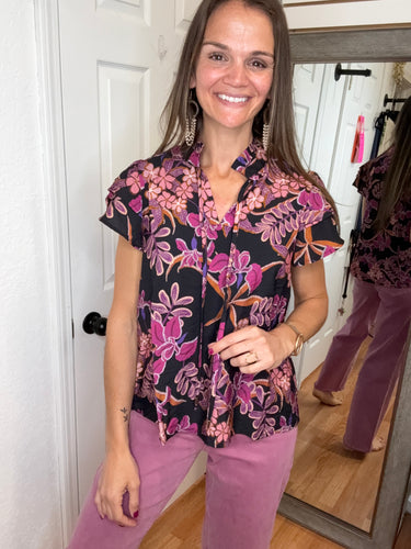 KARI SHORT SLEEVE FLORAL BLOUSE TOP - ODDI