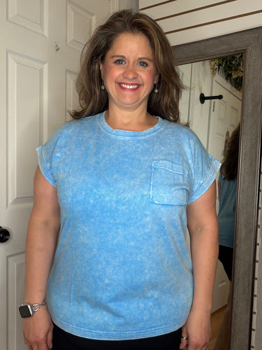 Halo Short Sleeve Top Sky Blue- Zenana