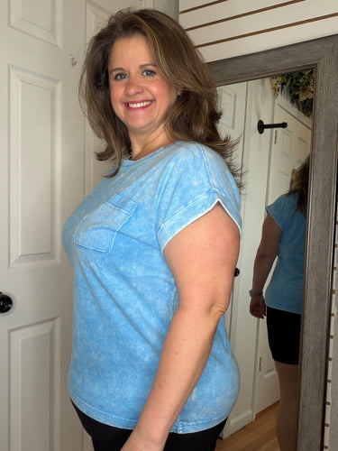 Halo Short Sleeve Top Sky Blue- Zenana