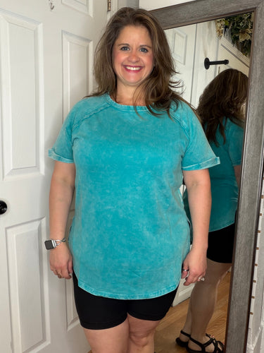 Fawn Short Sleeve Top Teal Zenana