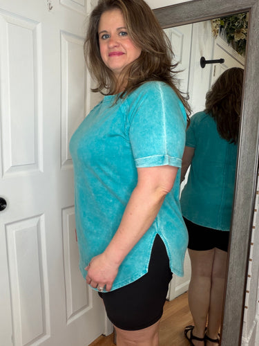 Fawn Short Sleeve Top Teal Zenana