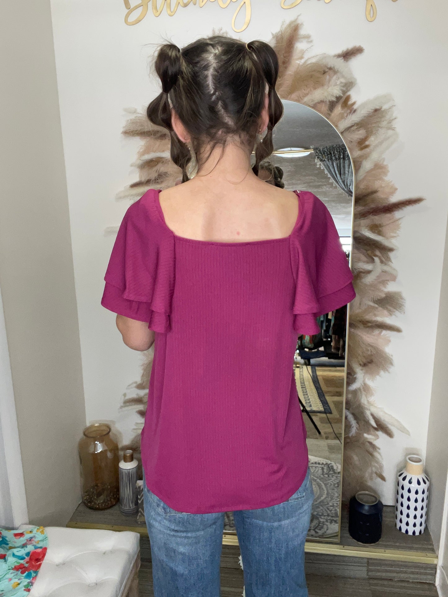 SQUARE NECK SHORT SLEEVE TOP Berry