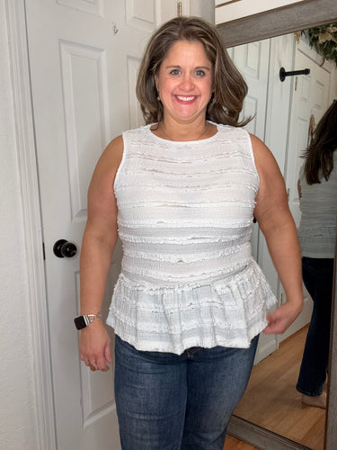 Pamela Sleeveless Peplum Top Ivory  - Anniewear