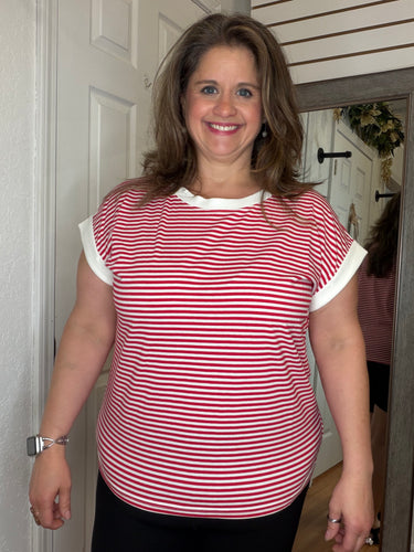 Sammy Short Sleeve Top Red- Zenana