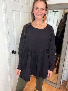 YOLANDA BABYDOLL TUNIC TOP BLACK -KORI