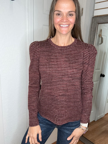 Peyton Long Sleeve Sweater Top Wine- Staccato