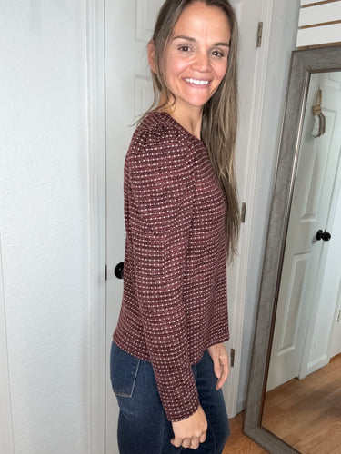 Peyton Long Sleeve Sweater Top Wine- Staccato