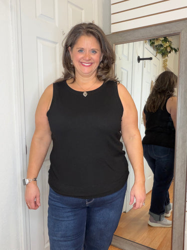 Billy Ribbed Tank Top Black - Yelete