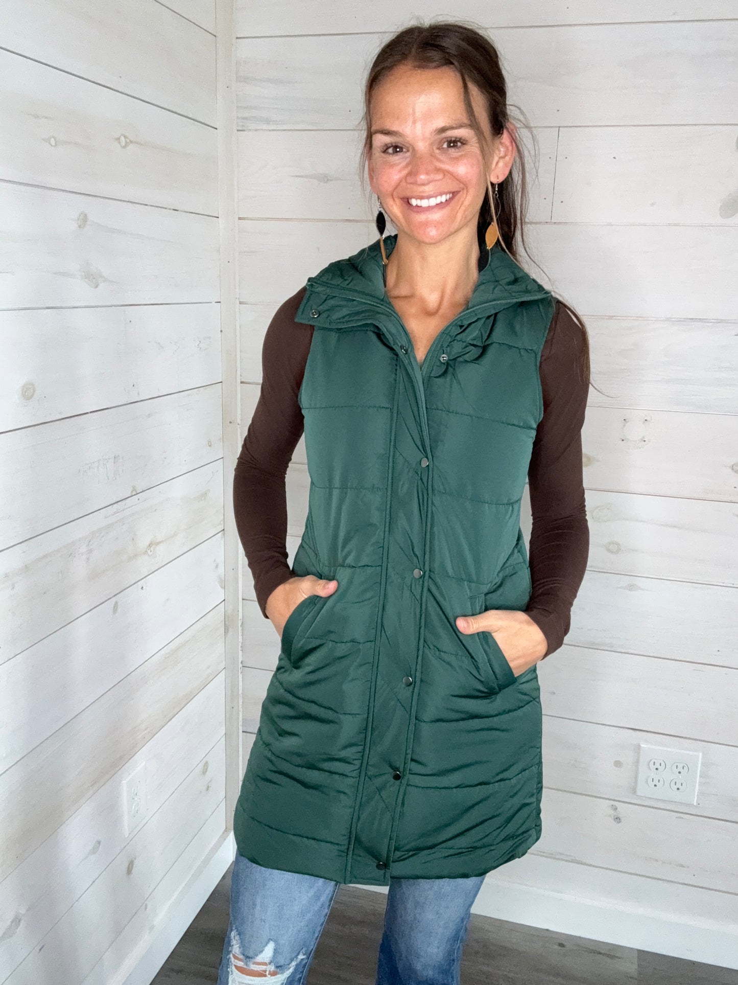 HARLOW VEST HUNTER GREEN - MICHELLE MAE