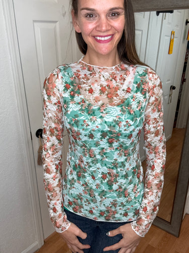 FLAMESH -  LACE MESH TOP PEACH -DAVI & DANI