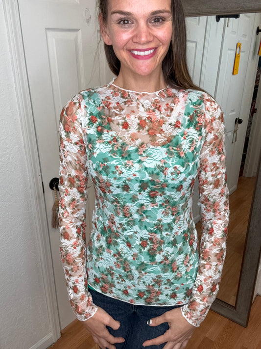 FLAMESH -  LACE MESH TOP PEACH -DAVI & DANI