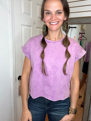 CALLIE CROP BOXY SHORT SLEEVE TOP VIOLET - ZENANA