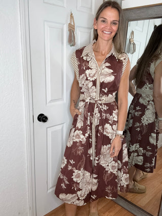 Iris Button Down Midi Dress Brown - Heimish