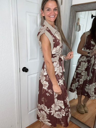 Iris Button Down Midi Dress Brown - Heimish